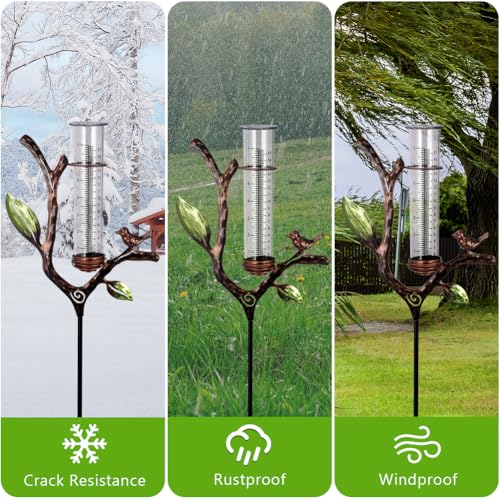 Rain Gauge Outdoor, Metal Rain Gauge with Stake
