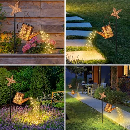 Hummingbird Solar Watering Can Lantern Outdoor Waterproof Garden Decor - size: Hummingbird