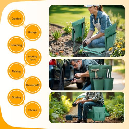 Garden Kneeler and Seat, Foldable Kneeling Stool with Thicker EVA Foam Pad, Heavy Duty Bench with Tool Pouch, Gifts for Outdoor Gardening, Fishing, Green, Arbor Day Gift