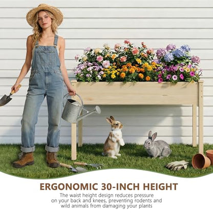 Raised Garden Bed with Legs, 48x24x30in Tall Wooden Elevated Planter Box with Liner for Flowers Vegetables Herbs, Outdoor Reinforced Large Raised Bed for Balcony/Patio/Backyard - size: 48x24x30in