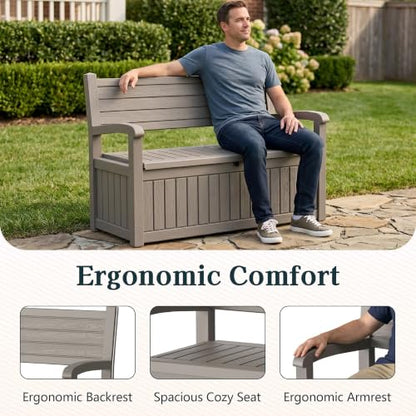 Outdoor Bench, Waterproof Garden Storage Bench, 110 Gallon Deck Box