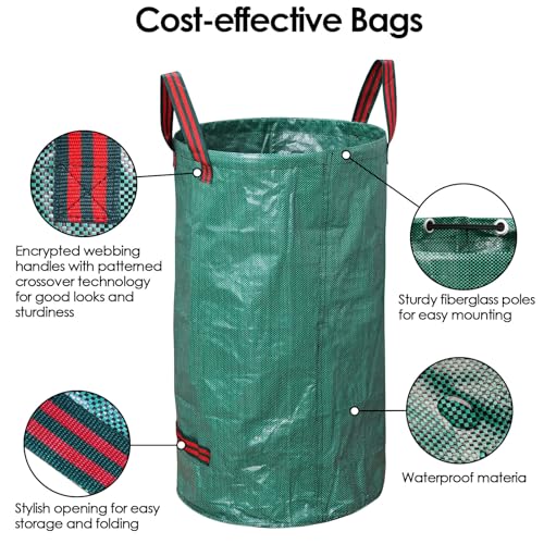 3-Pack 72 Gallon Yard Waste Bags, Reusable Heavy Duty Collapsible Garden Leaf Bags with Plastic Ring,with Gardening Gloves,Stand-Up Yard Waste Bin for Leaves, Lawn Debris & Grass Clippings