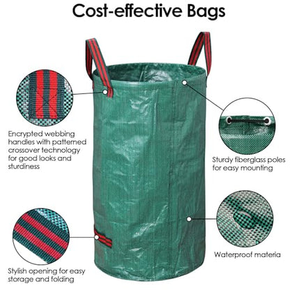 3-Pack 72 Gallon Yard Waste Bags, Reusable Heavy Duty Collapsible Garden Leaf Bags with Plastic Ring,with Gardening Gloves,Stand-Up Yard Waste Bin for Leaves, Lawn Debris & Grass Clippings
