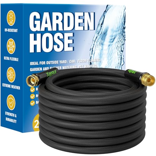 Garden Hose 25Ft, Flexible Lightweight Water Hose, Brass Fittings, Black - size: 25FT