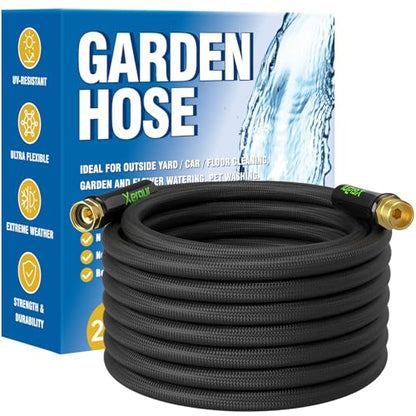 Garden Hose 25Ft, Flexible Lightweight Water Hose, Brass Fittings, Black - size: 25FT