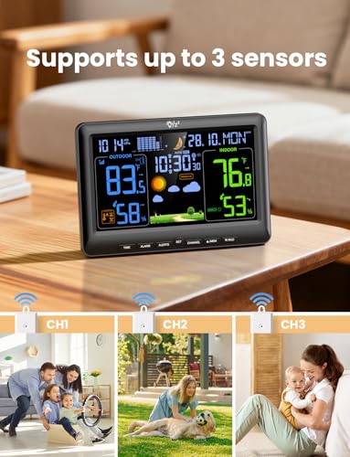LIORQUE Weather Stations Indoor Outdoor Thermometer Wireless, Black