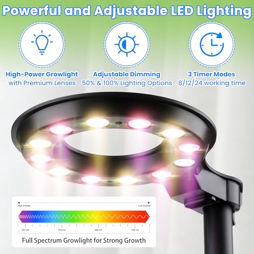 Indoor Plant Hydroponics Growing System Tower Kit with Grow light,Herb Vegetable Indoor Gardening System with Standing Floor Tall LED Grow Lights,Height Adjustable with Stand,Timer,Trellis - size: 10 inch