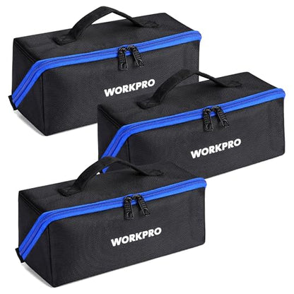 WORKPRO 10" Tool Bags, 3 Pack Zipper Tool Pouch with Wide Mouth Design - color: Black