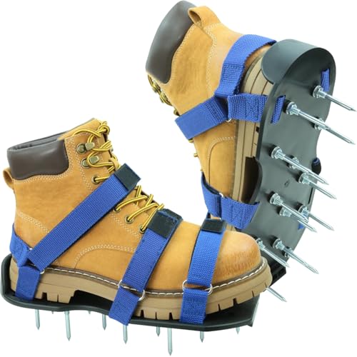 Lawn Aerator Shoes for Lawn, Soil Yard Aerator Tool with Hook & Loop Straps for Effectively Aerating, One Size Fits All Free-Installation Lawn Shoes for Yard Garden Patio Grass, Blue - color: Blue