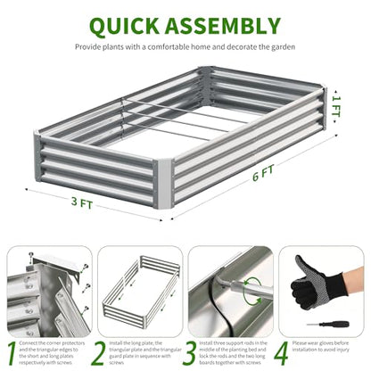 Galvanized Raised Garden Bed,Outdoor Planter Box Metal Patio Kit Planting Bed for Vegetables Flowers Herb (Galvanized, 6x3x1ft-2p) - size: 6x3x1ft-2p