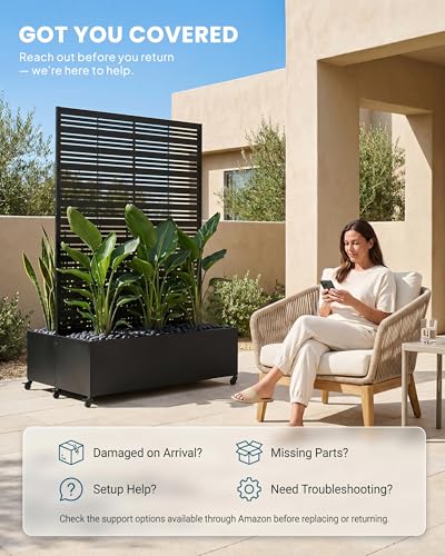 72" Dual-Box Privacy Planter with Trellis, Raised Garden Bed, Black - color: Dual Planter Box - Matte Black