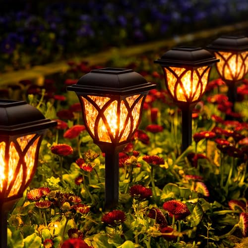 GIGALUMI Solar Lights Outdoor Waterproof, LED Solar Garden Lights - color: Flame, size: 6 Pack