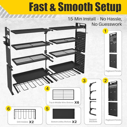 Large 5-Tier Power Tool Organizer Wall Mount, 320lb Capacity, 34'' Wide - size: 34''Width