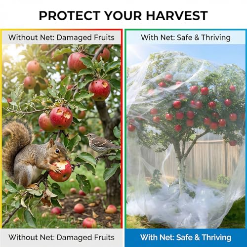 13x13Ft Large Fruit Tree Netting Cover Zipper Drawstring Garden Pest Mesh - size: 13x13FT
