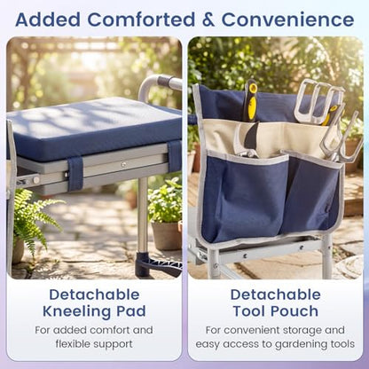 IRONMAX Garden Kneeler and Seat with 14" L×11" W EVA Kneeling Pad, Blue - color: Blue, size: 14"L×11"W