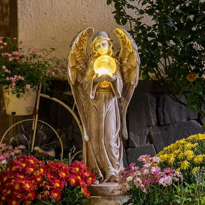 TERESA'S COLLECTIONS Angel Garden Solar Resin Fairy Glass Ball Statue 11" - size: Large