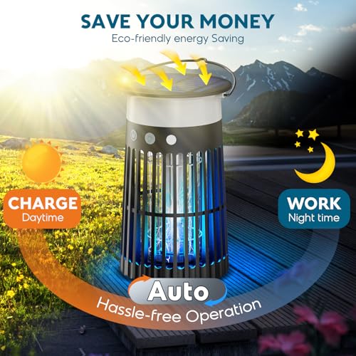 Solar Bug Zapper Lantern, w/Flame Light & RGB Light, 4200V Mosquito Zapper