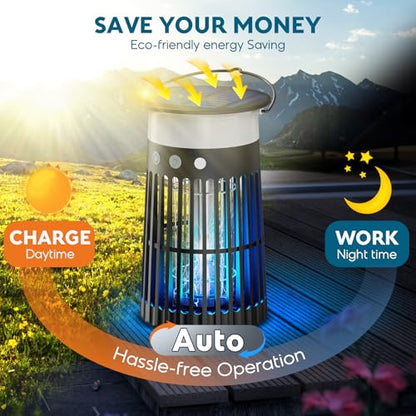 Solar Bug Zapper Lantern, w/Flame Light & RGB Light, 4200V Mosquito Zapper