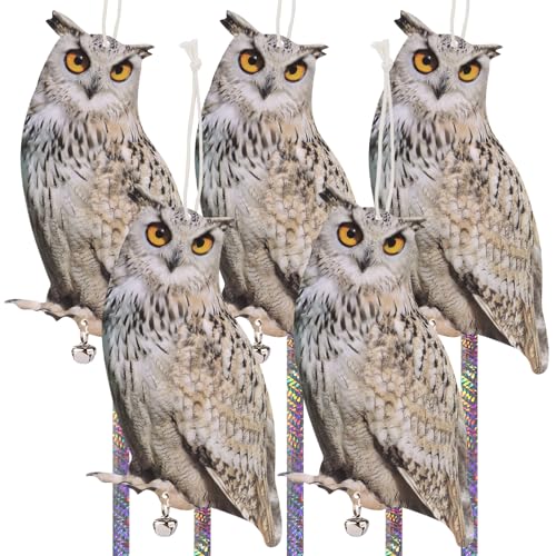Owl to Keep Animals Away, 5 Pack Plastic Flat Hanging Owl Control Device with Reflective Tape Keep Woodpecker Pigeon Away for Garden Patio Backyard Front Porch Patio Window - color: 5pcs-white