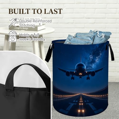 Airplane Laundry Basket,Night Runway Jet Hamper for Home 19.7x15.7 In - color: Airplane