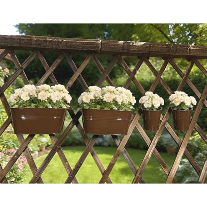 8 Pack Mixed Size Metal Railing Planters with Hanging Hooks, Chocolate - color: Chocolate, size: Oval 10"*4 + Round 4"*4