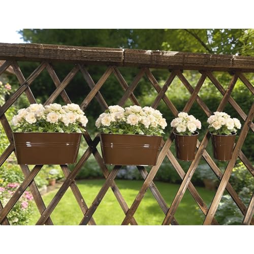 8 Pack Mixed Size Metal Railing Planters with Hanging Hooks, Chocolate - color: Chocolate, size: Oval 10"*4 + Round 4"*4