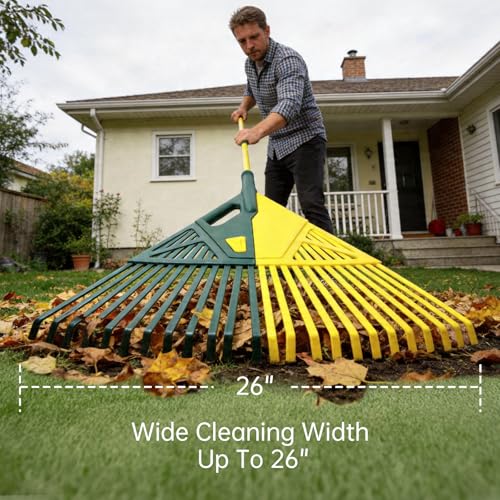 YEITSNOW 2-Pack Adjustable Garden Rake 71” Long with 26-inch Wide Poly Leaf Rake Detachable Leaf Scoops Grabbers for Patio Lawn Yard Outdoor Shrub Grass Bush