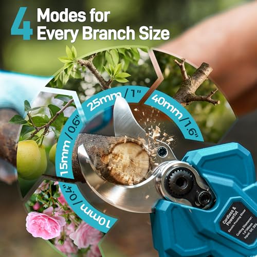 1.6" Electric Pruning Shears for Garden Tree Trimming with 2x4.0Ah Battery - color: Light Blue