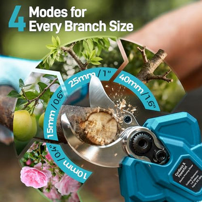 1.6" Electric Pruning Shears for Garden Tree Trimming with 2x4.0Ah Battery - color: Light Blue