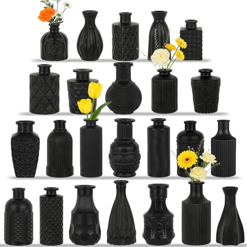TBWIND 24PCS Black Glass Bud Vases Set - color: Black-24pcs, size: 24Pcs