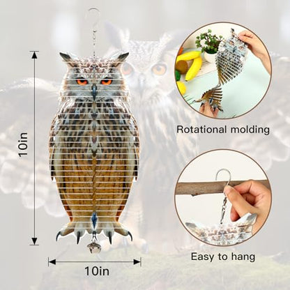 2-in-1 Metal Wind Spinners with Double Sided Owl Picture Bird Reflector for Window, Outdoor Patio, Garden, Farm (1, 12x5.6 in) - size: 12x5.6 in