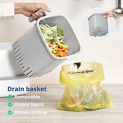 Blue Ginkgo Kitchen Compost Bin, 5L Countertop Compost Bin, White - color: White, size: 1.32 gal / 5 L