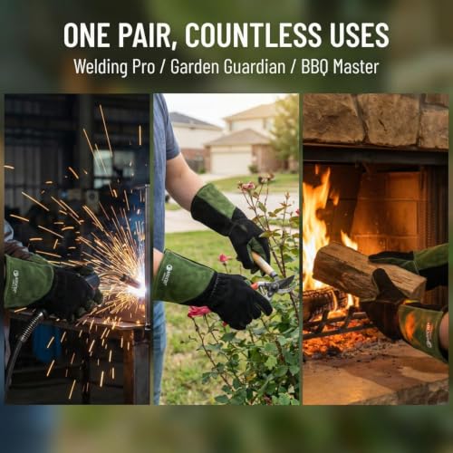 Welding Gloves for Men, Fireproof and Heat Resistant Green-XL - color: Black-green, size: X-Large
