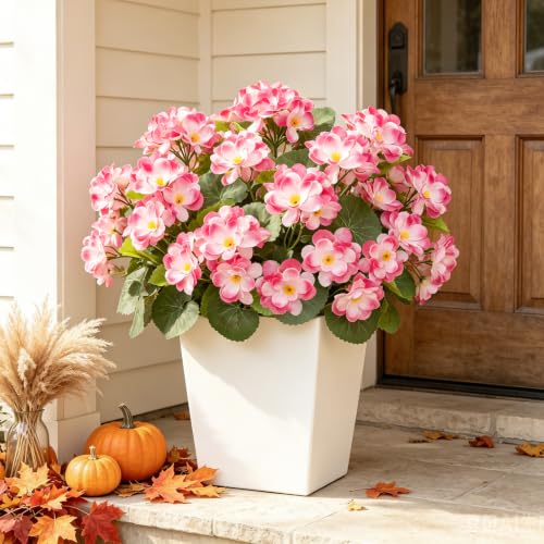 8 Bundles Artificial Geraniums,UV Resistant, Pink - color: Pink