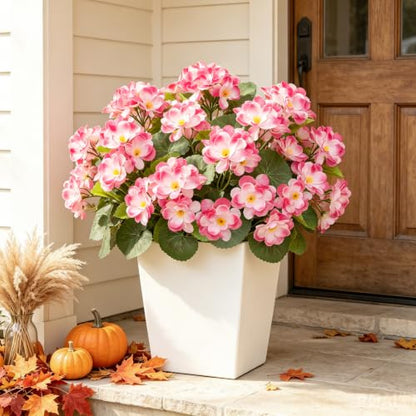 8 Bundles Artificial Geraniums,UV Resistant, Pink - color: Pink