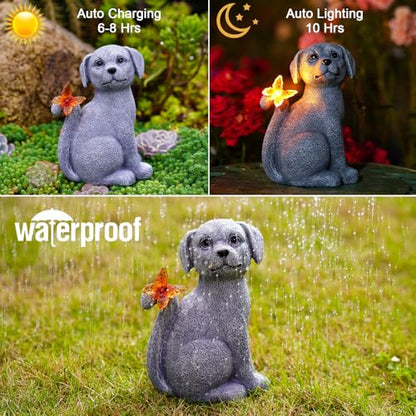 Nacome Dog Outdoor Statues for Garden with Solar Butterfly - color: Garden Dog