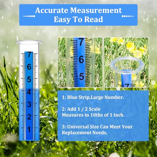 Rain Gauge Outdoor, Rain Gauge Replacement Tube,Large 7" Plastic Rain Gauge