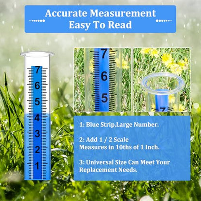 Rain Gauge Outdoor, Rain Gauge Replacement Tube,Large 7" Plastic Rain Gauge