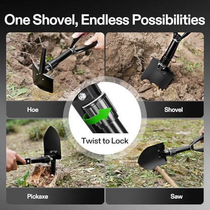 VIVOSUN Folding Camping Shovel, 18'' Survival Shovel with High Carbon Steel - size: 18" Black