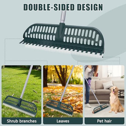 2 in 1 Artificial Turf Rake, 32-61" Turf Brush Broom for Artificial Grass