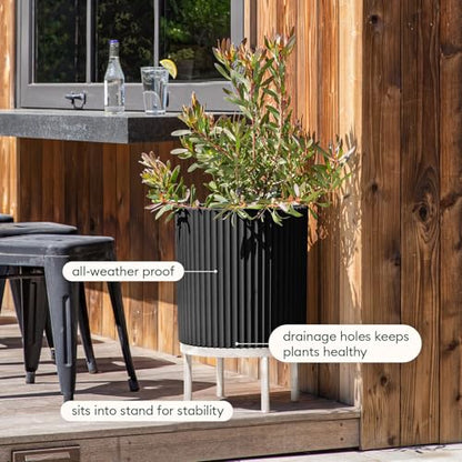 Veradek Demi Series Raised Planter - Round Planter with Stand - color: Black/White, size: 16 inch - 2 Pack
