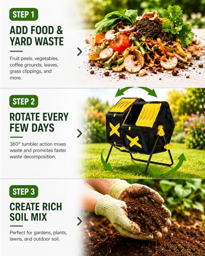 Compost Bin Outdoor - 2 X 18.5 Gal Dual Chamber Compost Tumbler, Outdoor Rotating Composter with Easy-Turn, Fast-Working System - size: 2 x 18.5 Gal