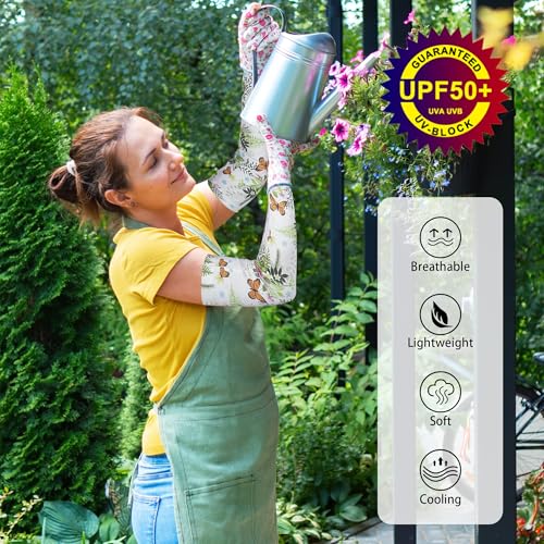 FISHEAL Sun Protection Gardening Sleeves - Women Men UV UPF 50+ Cooling Arm Sleeves with Thumbholes Farming Fishing Outdoors - color: Monarch Butterfly, size: Large
