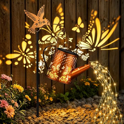 Butterfly Solar Watering Can Lantern Waterproof Garden Decor - size: Butterfly
