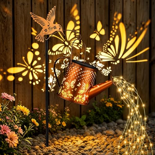 Butterfly Solar Watering Can Lantern Waterproof Garden Decor - size: Butterfly
