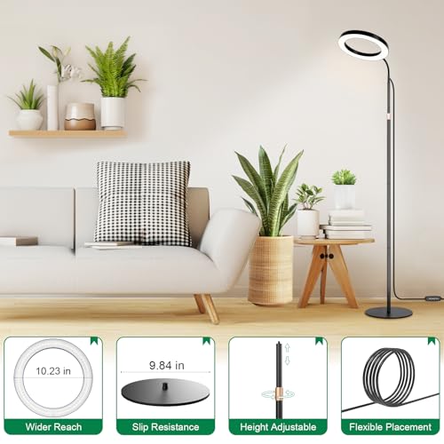 LBW 10.2" Halo Grow Light with Stand, 68" Tall Full Spectrum Growing Lamp - color: 10.2" Jumbo Black, size: 1-Head
