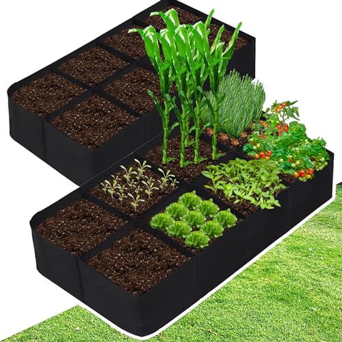 CJGQ Fabric Raised Garden Bed, 2Pack 8 Grids Plant Grow Bags, 3x6FT Breathable Planter Raised Beds for Growing Vegetables Potatoes Flowers, Rectangle Planting Container for Outdoor Gardening - color: Rectangular, size: 2 Packs 8Grids 3x6 ft