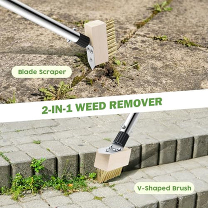 PIMEKOY Crack Weeder Tool Set, 3 Different Weed Remover Tool Head for Paver - size: 60" Long Handle