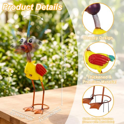 Metal Wacky Rooster Garden Statue for Patio, Backyard, Lawn - color: Gold