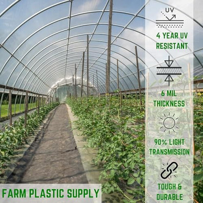 Farm Plastic Supply - Clear Greenhouse Plastic Sheeting - 6 mil - 4 Year UV Resistant Polyethylene Greenhouse Film, Replacement Cover, Hoop House Green House Cover for Gardening, Farming (12' x 25') - size: 12' x 25'